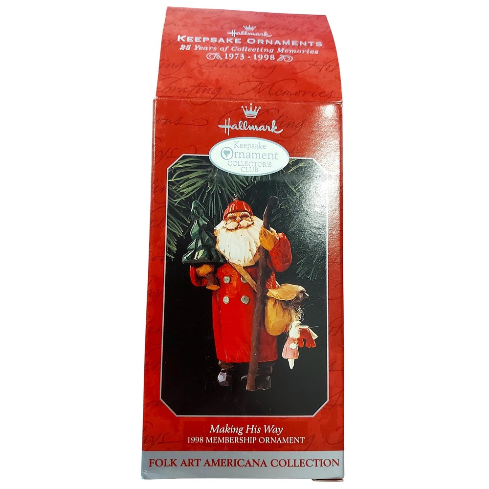 Vintage Hallmark 1998 Making His Way Santa Folk Art Americana Keepsake Ornament